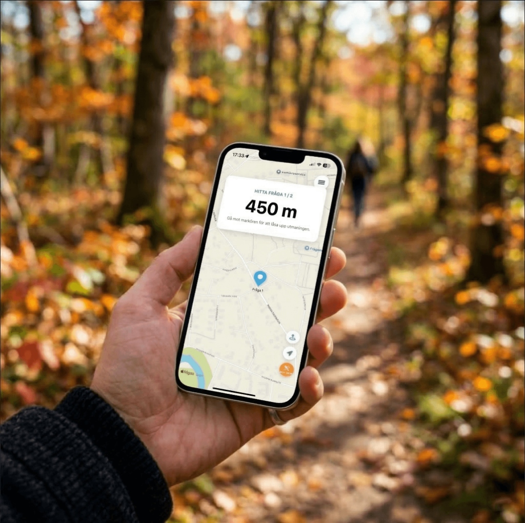 Mobilapp som visar karta för digital tipspromenad
